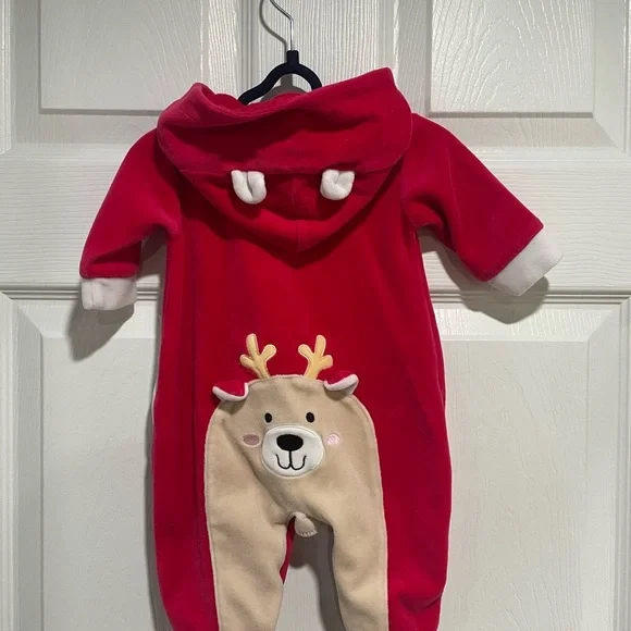 Sears Baby Red ‘My First Christmas’ Reindeer One Piece Hood Ears - Picture 3 of 5